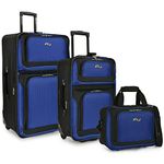 U.S. Traveler New Yorker Lightweight Softside Expandable Travel Rolling Luggage Set, Blue Dobby, 3-Piece Set (15/21/29), New Yorker Lightweight Softside Expandable Travel Rolling Luggage Set