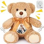 Silipull 12 Inch Remembrance Bear Plush Stuffed Animal with Recorder Picture Frame Brown Voice Recording Stuffed Animal Recordable Gifts Fabric Animal Toy for Valentine's Day Christmas Baby Shower