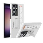 Midkart Leather Wristband Cover Compatible with Samsung Galaxy S24 Ultra Slim Hard PC with Kickstand Wrist Strap Lightweight Camera Protection Case, Silver