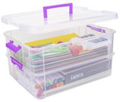 Creahaus 2 Layer Plastic Storage Containers with Lids, Multipurpose Clear Stack & Carry Box, Portable Craft Organizers and Storage Bin for Organizing Art Craft, Sewing, Building Blocks, Nail Supplies