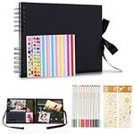 Scrapbook Photo Album, 80 Black Pages Album Photo Scrapbooking, Diy Scrapbooking Kit Memory Books Guestbooks, With Metal Pens, Photo Corners, Stickers & Templates (12.2 x 8.45 Inch) (Black-A)