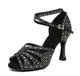 MINITOO Women's Ballroom Dance Shoes Glitter Rhinestones Salsa Latin Dancing Heels L487 Black UK 5