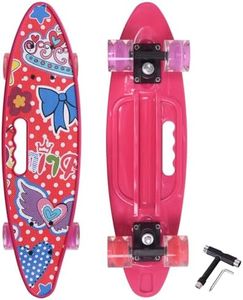Nattork 23.5 Inch Mini Cruiser Girls Skateboard with Portable Handle Classic Retro Plastic Complete Kids Skateboard for Boys Youths Beginners(Rose Princess)