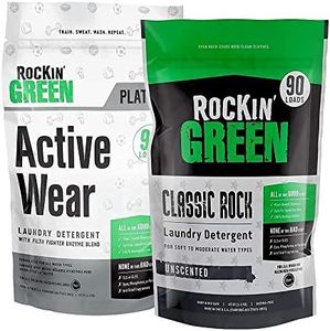 Rockin' Green Active Wear 45oz Bundle With Classic Rock Unscented Laundry Detergent Powder 45oz | All-Natural and Eco-Friendly | Non-Toxic and Safe for Sensitive Skin | Vegan and Biodegradable