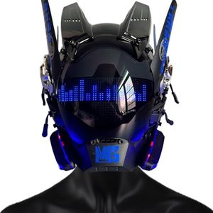 QAONIE Punk Mask for Adults, Halloween Cosplay Mask, Party Gift, LED Light Up, Cool Men's Costume Mask Helmet (LED - Blue)