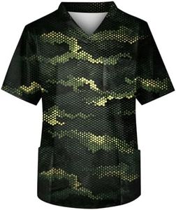 HOXZODT Uniform Joggers for Men Spring Short Sleeve Casual Shirt Men Work Oversized Camo Stretchy V Neck with Pockets Polyester Baggy Shirts Snake Pattern 3X-Large