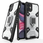 Mobirush iPhone 11 Defender Case | Rotating Ring Holder & Kickstand in-Built | Military Grade Armor | Bumper Back Cover for iPhone 11 (Transparent)