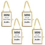 JuxYes Set of 4 Golden Glass Mini Hanging Picture Frame Ornaments, DIY Artwork Photo Chain Frame, Metal Decorative Frame for Dried Plant Flower Leaf Specimen or Art Picture, 2x3 inch/5 * 7.6cm