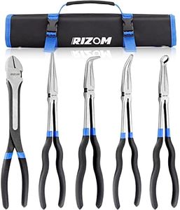 RIZOM 5-Piece 11 Inch Long Needle Nose Pliers Set, Extra Long Reach Pliers Set, 90° Bent Nose Pliers, 45° Bent Nose Pliers, Circle Nose Pliers, Diagonal Pliers for Narrow Spaces and Limited Areas