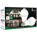 Motion Sensor Light Bulbs Outdoor, 9W (60 Watt Equivalent) 800LM, 2-Pack A19 Security LED Bulb 5000K Daylight White, E26 Motion Activated LED Bulb, for Front Door Porch Garage Basement Hallway