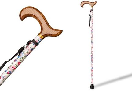 Bastón de Aluminio Extensible Regulable en Altura (74-95cm) con puño de Madera soflamado, contera Antideslizante y Acabado de Flores. Bastón muletilla para Apoyo y Ayuda a Caminar. (402FC)