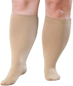 BODALA Plus Size Compression Socks: Wide Calf Compression Stockings for Men Women - Up to 7X Large 20-30 mmHg Compression Hose for Pregnancy Travel Running Nurses, Beige