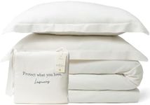 Lasuens Linen Duvet Cover Set Queen - 70% Viscose from Bamboo 30% Flax Linen, Soft Cooling and Airy Comforter Cover, Luxury Bedding Set, 1 Duvet Cover, 2 Shams, 3 Pieces, Milk - 90" x 92"