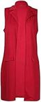 Purple Hanger Womens Plus Size Sleeveless Ladies Waterfall Pocket Collar Long Waistcoat Jacket Blazer Top Red 20