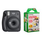 Fujifilm Instax Mini 11 Instant Film Camera, Charcoal Gray - with Slinger Accessory Kit Charcoal Gray, 2X Fuji instax Mini I nstant Daylight Film Twin Pack, 20 Exposures