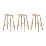 Maven Lane Luna 31 Inch Tall Bar Height Backless Modern Dining Barstool in Rustic Light Oak Wood Finish with Narrow Saddle Seat, Set of 3