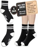 Forever Bambe Mini Crew Socks for Women Soft Terrycloth Cushioned Bottom, Striped Crew Socks Retro Athletic Quarter Calf Gym Socks (4-Pack) Black Ankle Socks With White Stripe