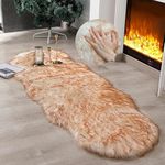 linmopm Faux Fur Rug Sheepskin Shag Fluffy Fuzzy 2x6 ft Runner Rugs for Bedroom Bedside Bed Floor Living Room Plush High-Density Cushion Carpet Super Sofa Cover White and Yellow