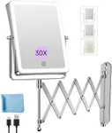 FASCINATE Rechargeable Wall Mounted Makeup Mirror with Lights, 8.7 Inch Double Sided Touch Switch 1X 20X Magnifying Bathroom Mirror, 3 Color Lights Touch Dimmable Extended Arm 360°Rotation (Chrome)
