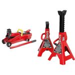 Torin Big Red Hydraulic Trolley Floor Jack (2 Ton Capacity) + Torin Steel Jack Stands (3 Ton/6,000 lb Capacity)