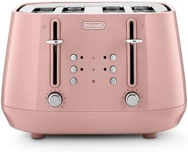 De'Longhi Eclettica Toaster CTY4003.PK, 4 Slot Toaster with Reheat and Defrost Functions, Separated Control Panels, Progressive Browning Levels, Pull Crumbs Trays, Stainless Steel, 1800W, Glossy Pink