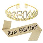 AIBAOBAO 80th Birthday Sash and Rhinestone Tiara Kit, 80& and Fabulous Sash & Rhinestone Tiara Set - 80 Birthday Gifts Party Favors Gold Sash Gifts Party Favors, Women, Grandma, 80th Party Decorations