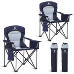 ALPHA CAMP Set of 2 Camping Chairs for Adults Camping Chairs for Heavy People Up to 200 kg Folding Camping Chair with Cup Holder & Cooler Bag & Side Pocket, Padded and Foldable, Navy Blue