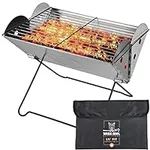 Wise Owl Outfitters Portable Camping Grill - Collapsible Fire Pit for Camping, Stainless Steel 13.6 x 10.2 Inch - 2.2lb Pop Up Fire Pit with Case for BBQ, Tailgating, Backyard, Outdoor Use