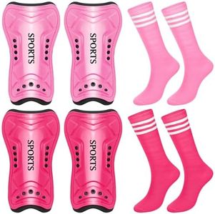 Chuarry 2 Pair of Soccer Shin Guards with 2 Pair of Soccer Socks Protective Soccer Shin Pads Soccer Gear for Girls Boys Youth Teens Kids 3-6 Years Soccer Games Protection Equipment (Pink, Rose Red)