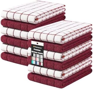 Homaxy Premium Cotton Kitchen Towels 16"x 28", Large Natural Ring Spun 390 GSM Dish Towels, Super Absorbent Terry Kitchen Hand Towels, Soft Tea Towels with Hanging Loop, Red Check Design, 12 Pack