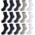 Kenning 15 Pairs Five Toe Socks Mens Polyester Cotton Crew Running Liner Athletic Finger for Winter Activities Hiking Yoga, 5 Colors, Black, Light Grey, Dark Navy Blue and White, One Size, Black,