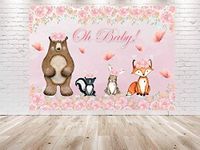 5x3FT Oh Baby Woodland Backdrop for Girls Baby Shower Party Decorations Woodland Animals Pink Background for Baby Shower. Forest Photo Banner for Girls