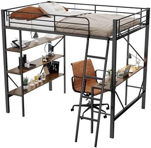 Moimhear Estructura de cama de metal de 90 x 200 cm, cama de hierro, cama alta con escritorio y tres estantes grandes para niños, adolescentes y adultos (negro)