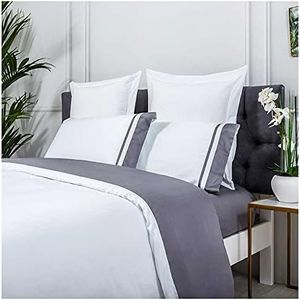 COTTON ARTean Funda nórdica de Saten Algodon Egipcio DE 300 Hilos Blanco Y Gris Cama de 150 x 190/200. 100% Algodon Egipcio