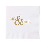 Gold Foil Mr & Mrs Hearts Napkins / 100 White Beverage Napkins / 4 3/4" Cocktail Napkins/Party Supplies/Made in Canada