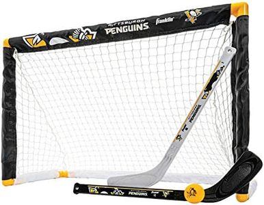 Franklin Sports unisex teen Franklin Sports Pittsburgh Penguins Mini Hockey Set Knee Hockey Goal Ball 2 Hockey Stick Combo, Pittsburgh Penguins, 28 x 20 12 US