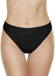 Annbon Women's High Cut Bikini Bottoms Mid Rise Tankini Swimsuit Bottom, Black, M