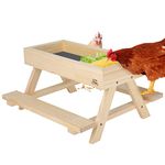 Solution4Patio Handmade Wooden Picnic Table Chicken Feeder, Mangeur de poulets, Mesh Bottom, Easy to Clean and Fill, 15.7" W x 14.9" D x 8.6" H, Functional and Funny, Garden Gift, #B807A00