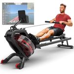 PASYOU Water Rowing Machines, 50°Incline Enhanced Resistance Rower,350LB Weight Capacity with Two seat rails,with Bluetooth Connection and LED Monitor, Rowing Machines for Home Gym