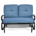 SFAREST Patio 2-Seater Glider Bench, Outdoor Swing Gliding Chair with Soft Cushions and High Backrest, Metal Rocking Seating for Garden Porch Balcony Yard(Blue,120 x 68 x 85 cm)