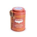 JusTea PUMPKIN SPICE | Loose Leaf Black Tea | Tin with Hand Carved Tea Spoon | 40+ Cups (120g) | Medium Caffeine | Award-Winning | Fair Trade | Non-GMO