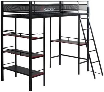 X Rocker Fortress Video Gaming Twin Loft Bed, Durable Black Metal Bed Frame, Built-in Desk and 3 Shelves, 77.64" x 59.17" x 72.05"