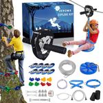 ZEROMX 110ft Zip Line Kit for Kids and Adults Up to 380lb – Upgraded Removable Lion Trolley, 6.5ft Spring Brake, Tree Protectors, Climbing Holds, Safety Harness & Seat – Zipline Kits for Backyard