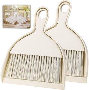 THINKLEARN 2PCS Mini Broom and Dustpan Set, Small Dustpan and Brush, Compact Hand Broom Dust Pan Set for Cleaning, Beige