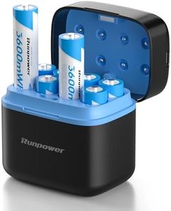 Runpower AA Battery Fast Charger, adapte to 1.2V Ni-MH/Ni-CD & 1.5V Lithium Battery, Come with 8 Packs Rechargeable AA Li-ion Batteries, 1.5V 3600mWh, 2000+ Cycles (Charger + 8 Pack)