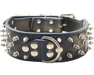 Haoyueer Spiked Leather Dog Collar Bullet Rivets Studded 2 Inch Width Stylish Leather Dog Collars for Medium & Large Dogs Pitbull(Black)