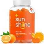 Sunshiine Vegan Vitamin D3 4000 IU Gummies - Vitamin D Important for Immunity & Bones - Vitamin D3 Chewable Gummies 60 Count - Vitamin D Gummies for Adults and Children Above Age 11, Orange Flavour