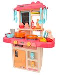 Toyshine Big 36 Pcs Mist Kitchen Set Toy Playset with Realistic Lights & Sounds, Simulation of Spray, Play Sink with Running Water, Mix Color