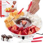Electric Fondue Maker Deluxe Set w 4 Forks, Removable Serving Tray & Melting/Warming Setting-Great for Dipping Snacks Marshmallows & Bread in Chocolate-Appetizers & Desserts-Easter & Mother's Day Gift