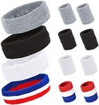 PAMASE 4 Sets Colorful Striped Sweatbands Set, Including 4 Pcs Sports Headbands and 8 Pcs Wristbands Cotton Sweat Band American Flag Style for Tennis Athletic